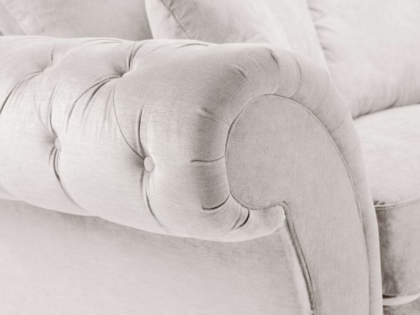 Stone Upholstery Windsor Sofa with Button-Tufted Scroll Arms