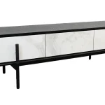 Oslo TV unit with marble effect front and black metal legs Industrial TV unit with ceramic marble effect and black ash veneer Modern Oslo TV stand for contemporary living rooms Marble effect TV cabinet with black powder-coated metal legs Oslo TV unit in industrial loft-style interior