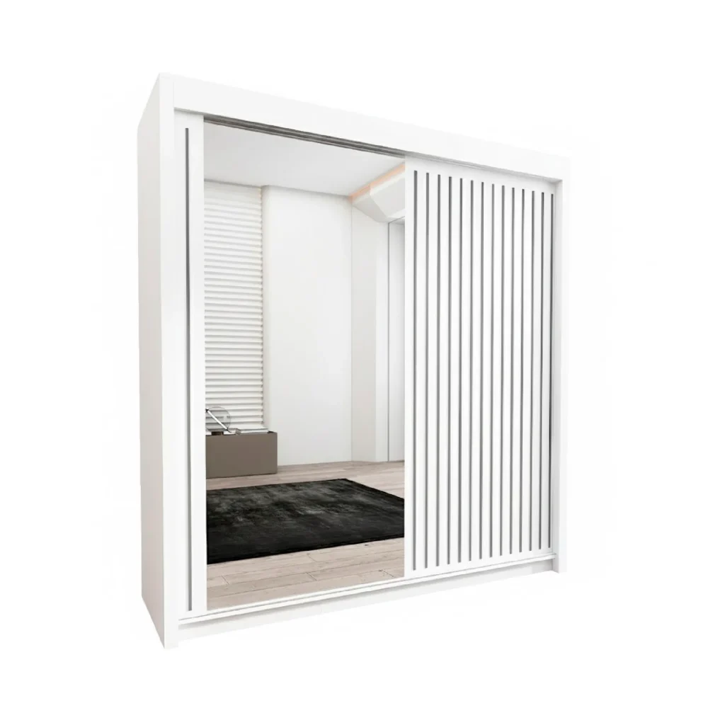 white colour sliding door wardrobe with mirror